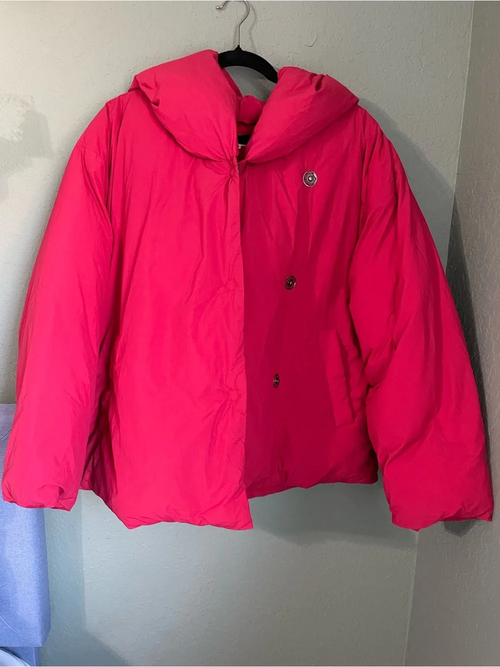 Free People Cozy Cloud Puffer Jacket Size XS Cherry Tomato Hooded Button Front